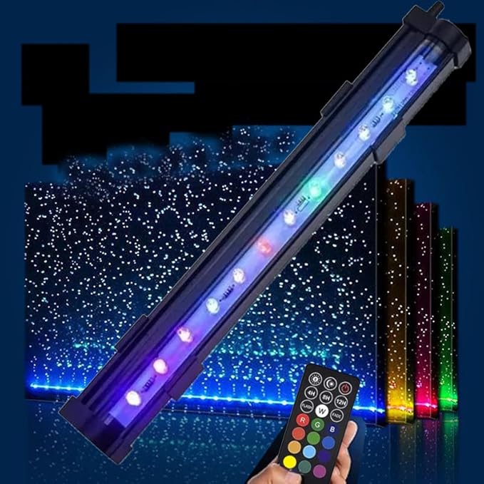 Submersible Aquarium Light,LED Aquarium Air Bubble Light,RGB Color Changing Brightness Adjustable Timing Waterproof Remote Control Fish Tank Light Bar,Aquarium Light Bubbler Wall