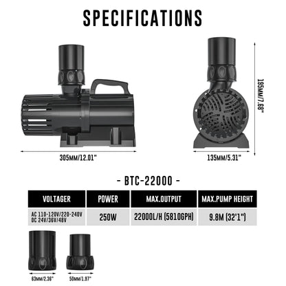 5810 GPH External & Submersible Water Pump 250W Variable Frequency with External Controller