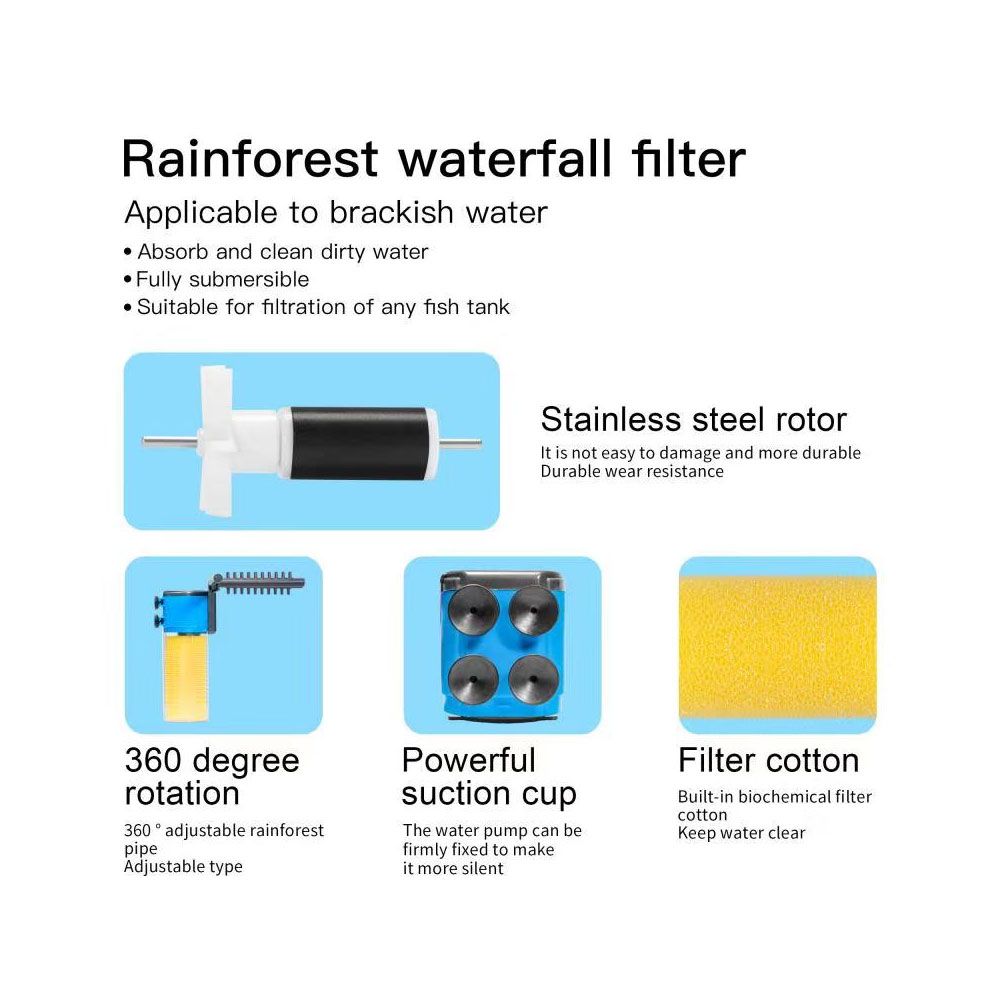 237 GPH 3-in-1 Internal Filter Pump Oxygen Rain Fish Tank