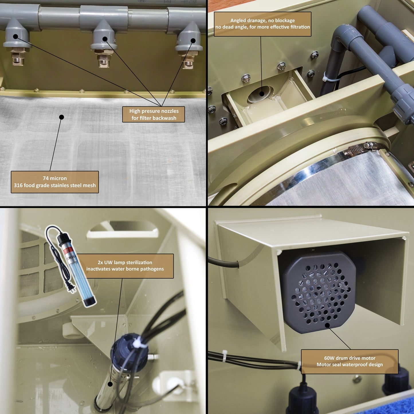 Macro Drum Pond Filter with Filter Media, Integrated Filtration Equipment, 10 Tons 2600 GPH  Efficient Filter Media