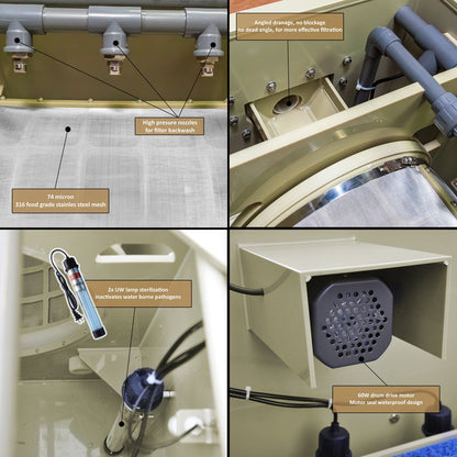 Macro Drum Pond Filter with Filter Media, Integrated Filtration Equipment, 10 Tons 2600 GPH  Efficient Filter Media