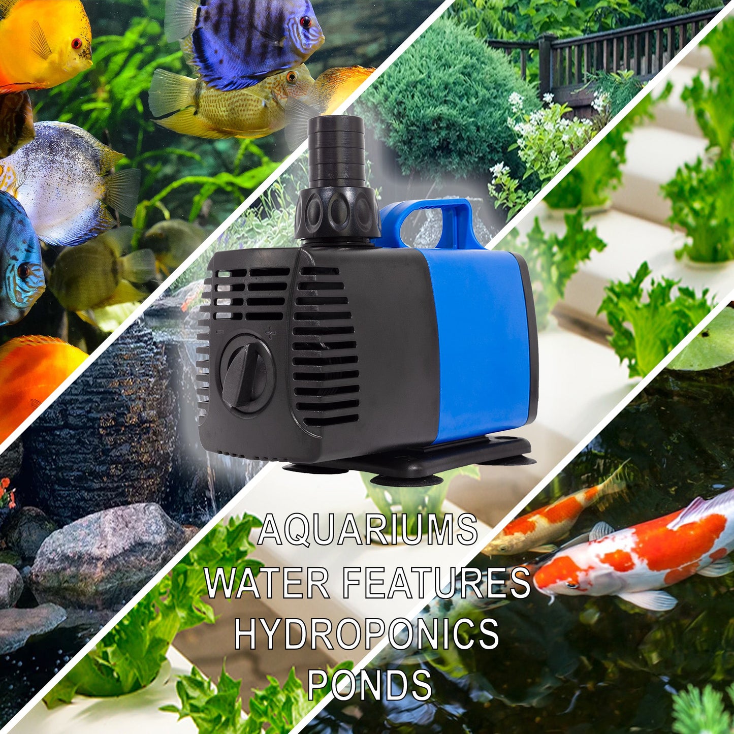 1200 GPH Amphibious Pond Fountain Water Feature Pump 15’ SJTW 3-Prong Plug