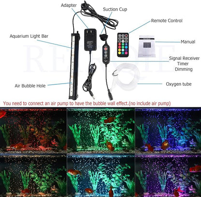 Submersible Aquarium Light,LED Aquarium Air Bubble Light,RGB Color Changing Brightness Adjustable Timing Waterproof Remote Control Fish Tank Light Bar,Aquarium Light Bubbler Wall