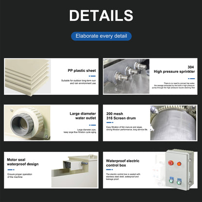 Macro Drum Pond Filter with Filter Media, Integrated Filtration Equipment, 5 Tons 1300 GPH Efficient Filter Media